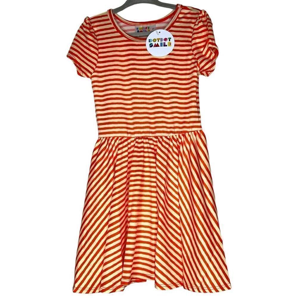 NEW Dot Dot Smile Orange Yellow Stripes Cap Sleeve Dress 2T